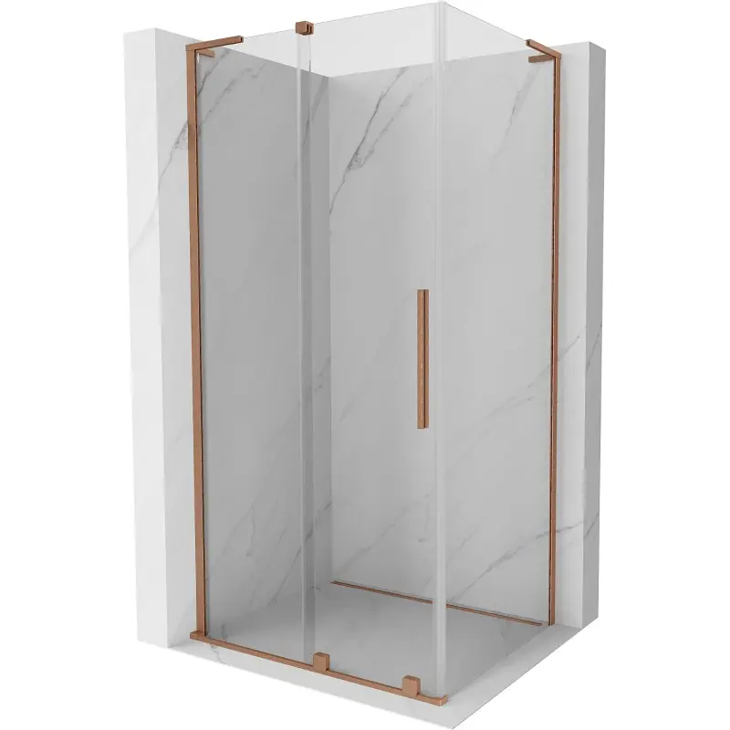 MEXEN/S Velar L sprchový kout, posuvné dveře 90 x 100, transparent, měď kartáčovaná 871-090-100-03-65