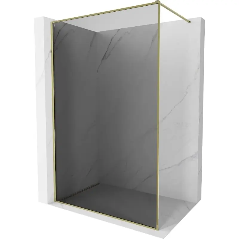 MEXEN/S Kioto-F Sprchová zástěna WALK-IN s rámem 120 x 202, grafit 8 mm, zlato 800-120-104-50-40