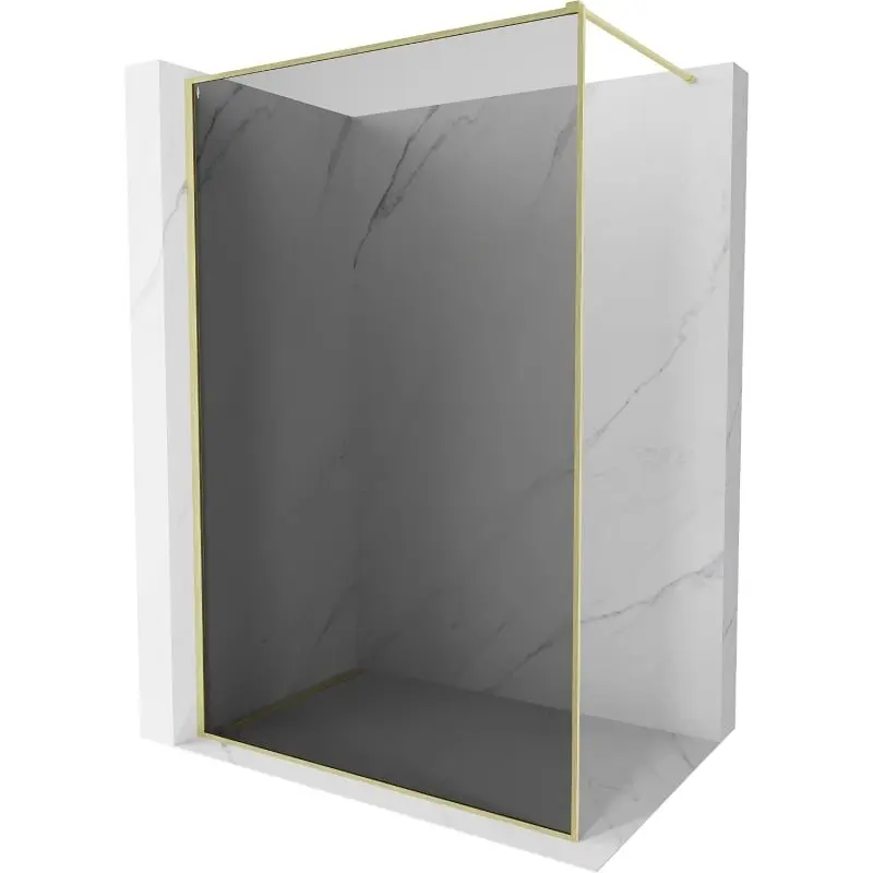 MEXEN/S Kioto-F Sprchová zástěna WALK-IN s rámem 140 x 202, grafit 8 mm, zlato kartáčovaná 800-140-104-55-40