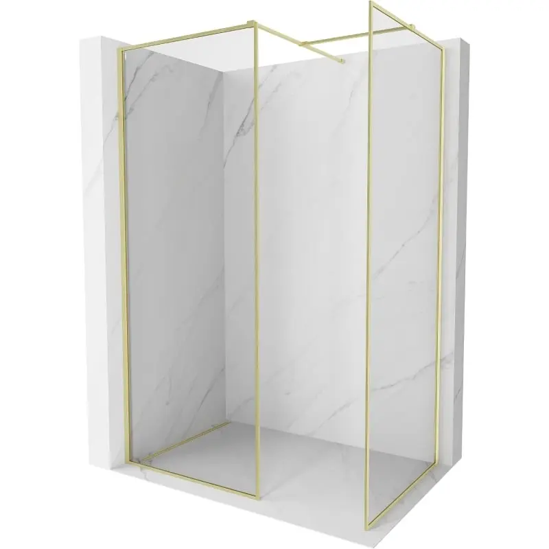 MEXEN/S Kioto-F Sprchová zástěna WALK-IN s rámem 155 x 70, transparent 8 mm, zlato kartáčovaná 800-155-202-04-55-070