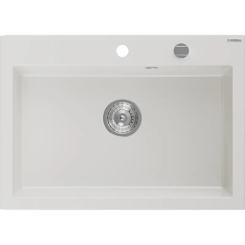 MEXEN Elix granitový dřez 1-miska 700 x 500 mm, bílá, sifon chrom 6526701005-20