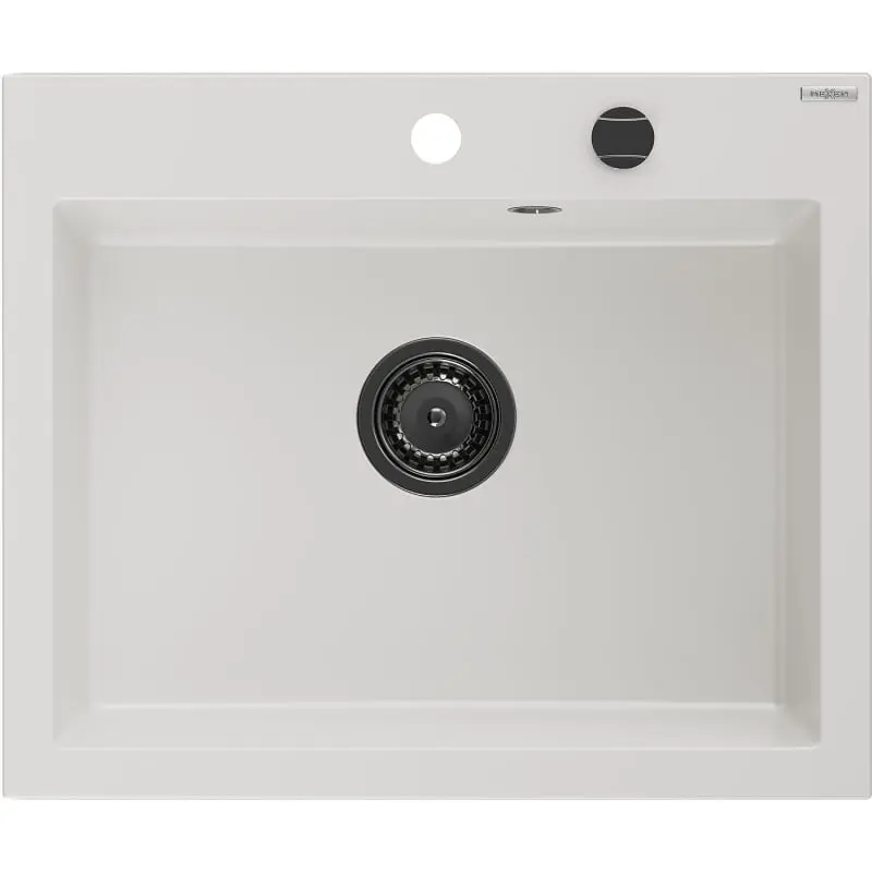 MEXEN/S Elix granitový dřez 1-miska 600 x 500 mm, bílá, sifon černá 6525601005-20-B