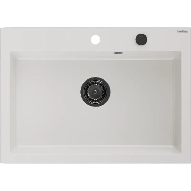 MEXEN/S Elix granitový dřez 1-miska 700 x 500 mm, bílá, sifon černá 6526701005-20-B
