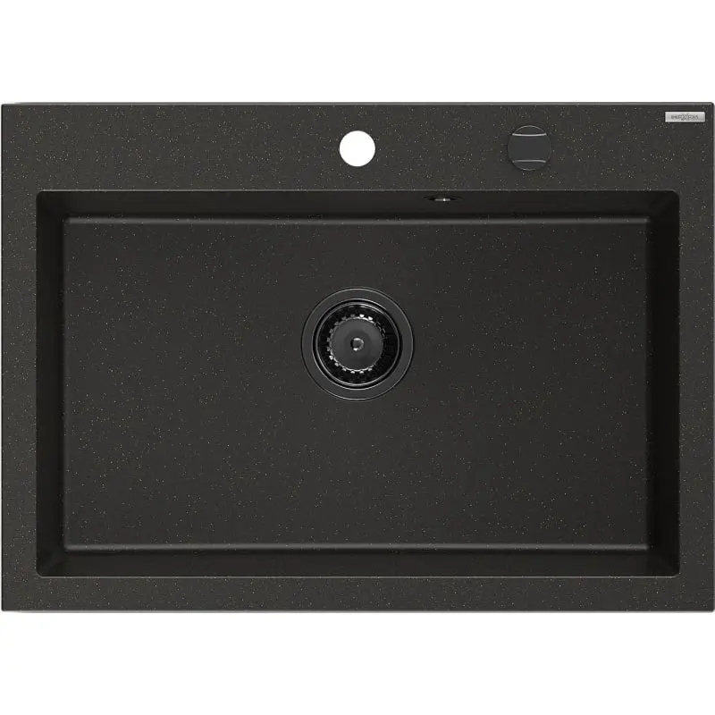 MEXEN/S Elix granitový dřez 1-miska 700 x 500 mm, černá/zlatá metalik, sifon černá 6526701005-75-B