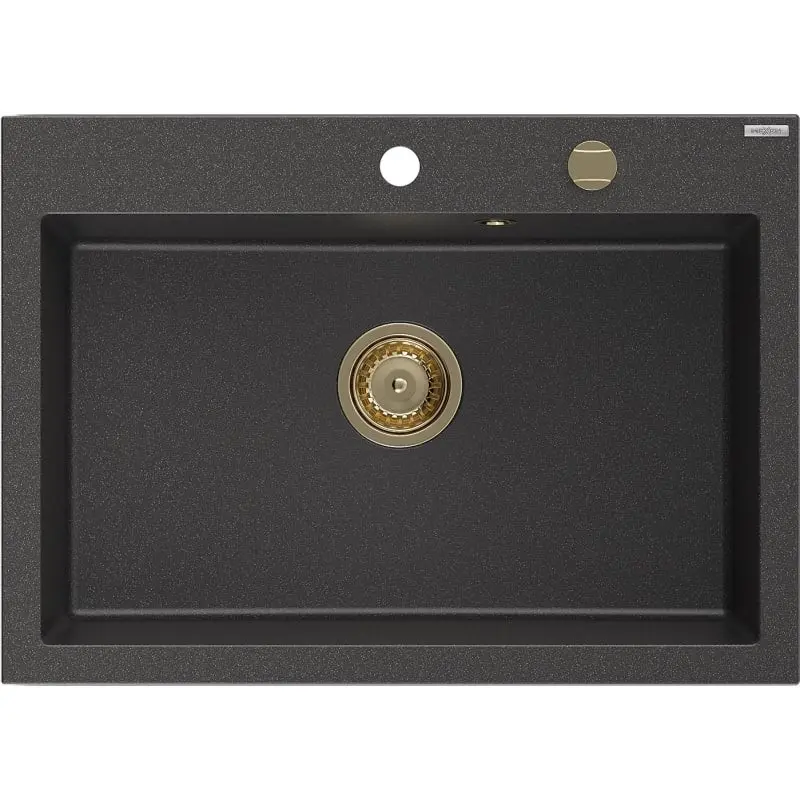 MEXEN/S Elix granitový dřez 1-miska 700 x 500 mm, černá kropenatá, sifon zlatá 6526701005-76-G