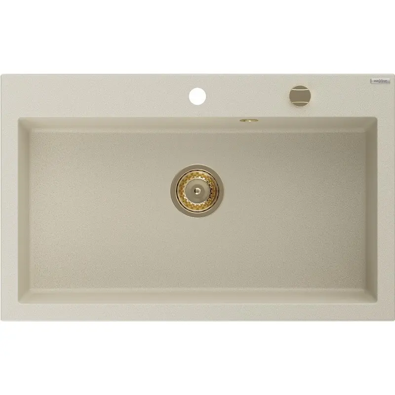 MEXEN/S Elix granitový dřez 1-miska 800 x 500 mm, béžový, sifon zlatá 6527801005-69-G
