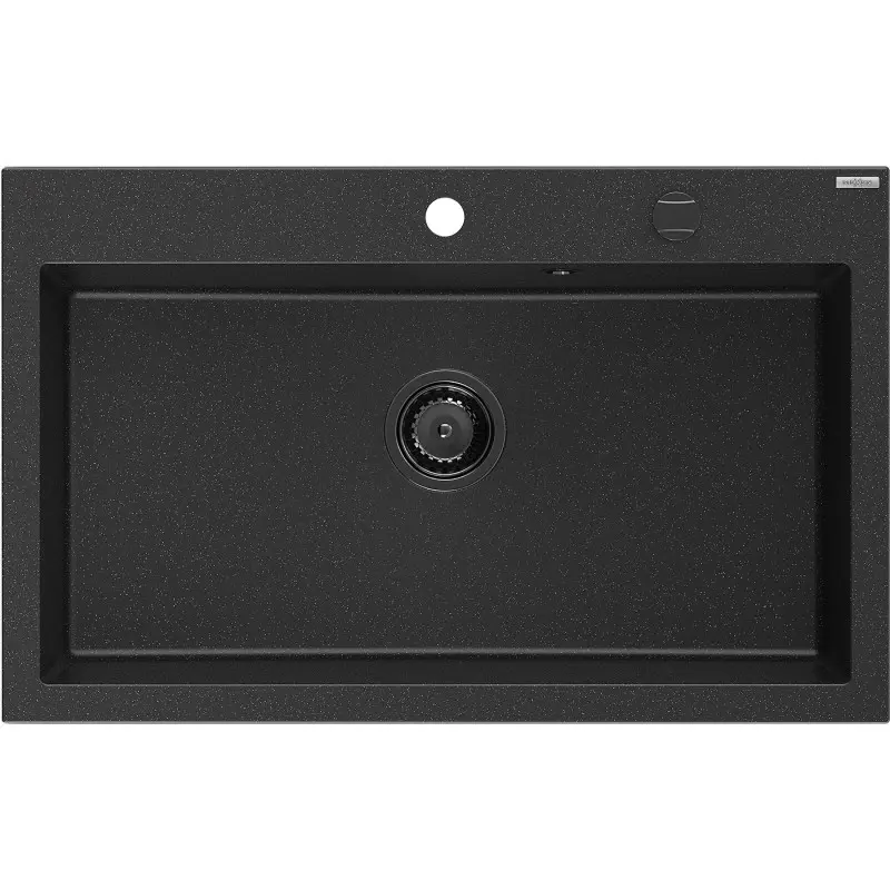 MEXEN/S Elix granitový dřez 1-miska 800 x 500 mm, černá/stříbrná metalik, sifon černá 6527801005-73-B