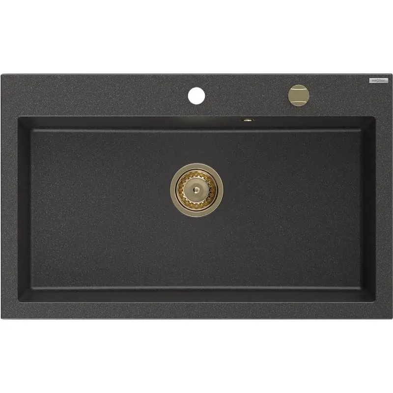 MEXEN/S Elix granitový dřez 1-miska 800 x 500 mm, černá kropenatá, sifon zlatá 6527801005-76-G