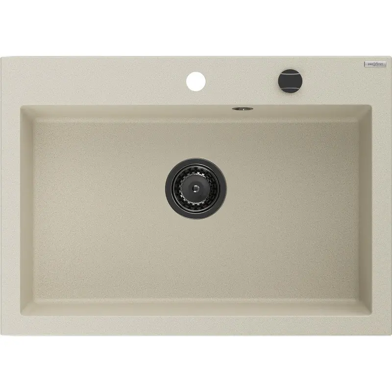 MEXEN/S Elix granitový dřez 1-miska 700 x 500 mm, béžový, sifon černá 6526701005-69-B