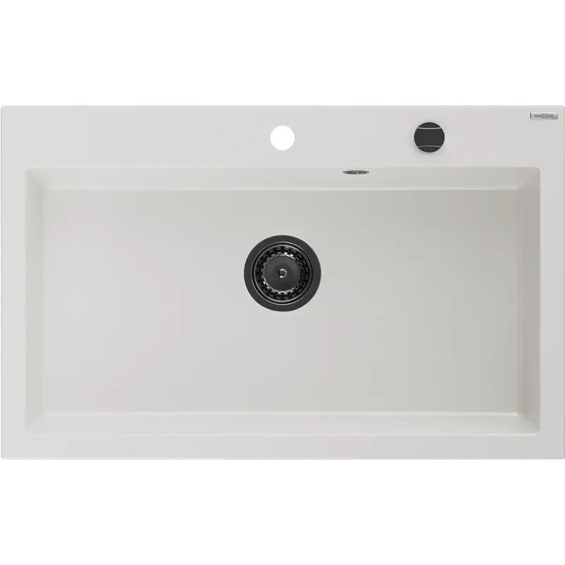 MEXEN/S Elix granitový dřez 1-miska 800 x 500 mm, bílá, sifon černá 6527801005-20-B