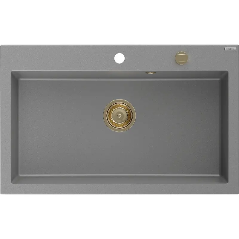 MEXEN/S Elix granitový dřez 1-miska 800 x 500 mm, šedý, sifon zlatá 6527801005-71-G