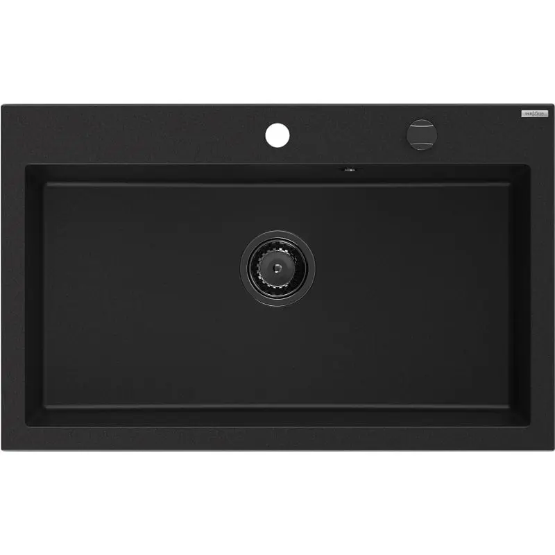 MEXEN/S Elix granitový dřez 1-miska 800 x 500 mm, černá, sifon zlatá 6527801005-77-G