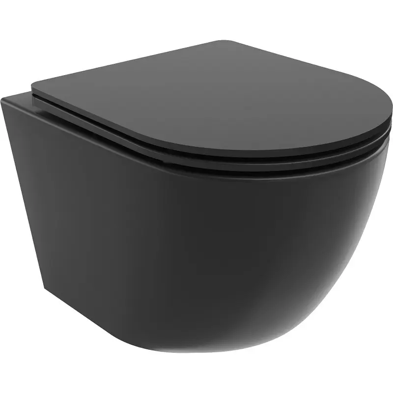 MEXEN/S Lena Závěsná WC mísa Rimless Tornado včetně sedátka s slow slim, duroplast, černá mat 30221085T