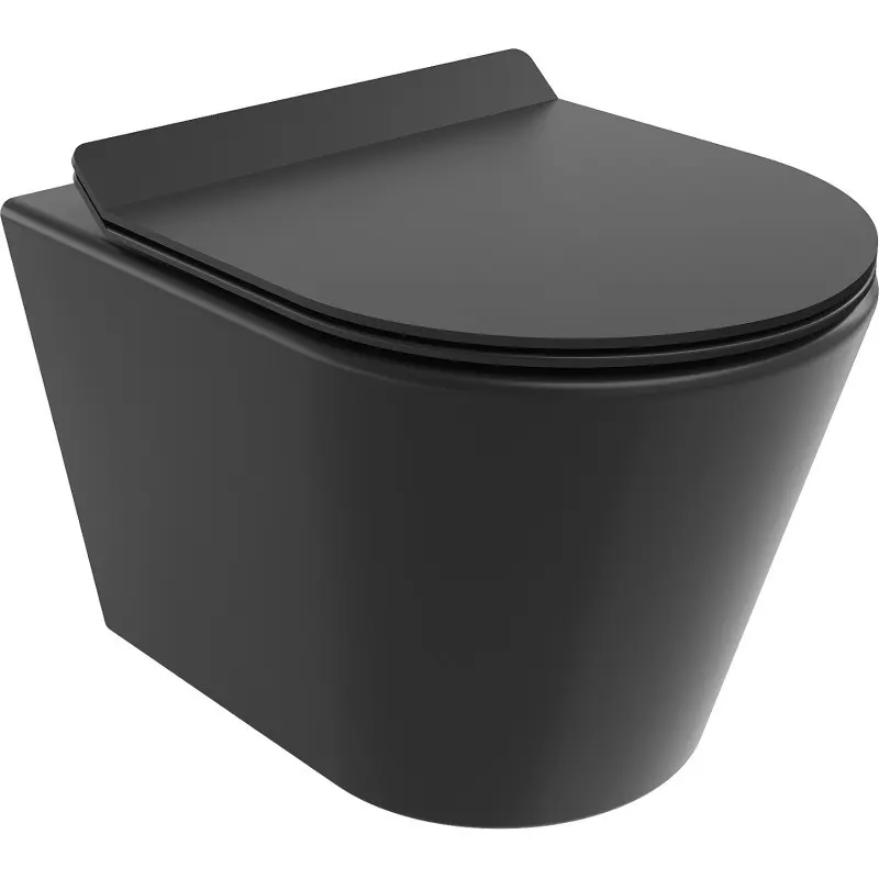 MEXEN/S Rico Závěsná WC mísa Rimless Tornado včetně sedátka s slow slim, duroplast, černá mat 30720185T