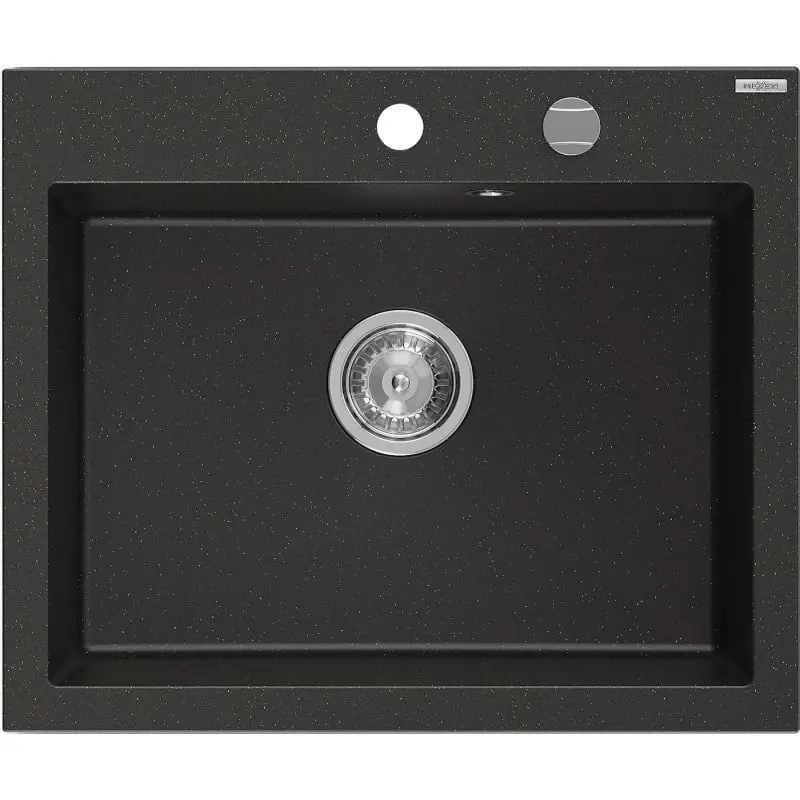 MEXEN Elix granitový dřez 1-miska 600 x 500 mm, černá/zlatá metalik, sifon chrom 6525601005-75