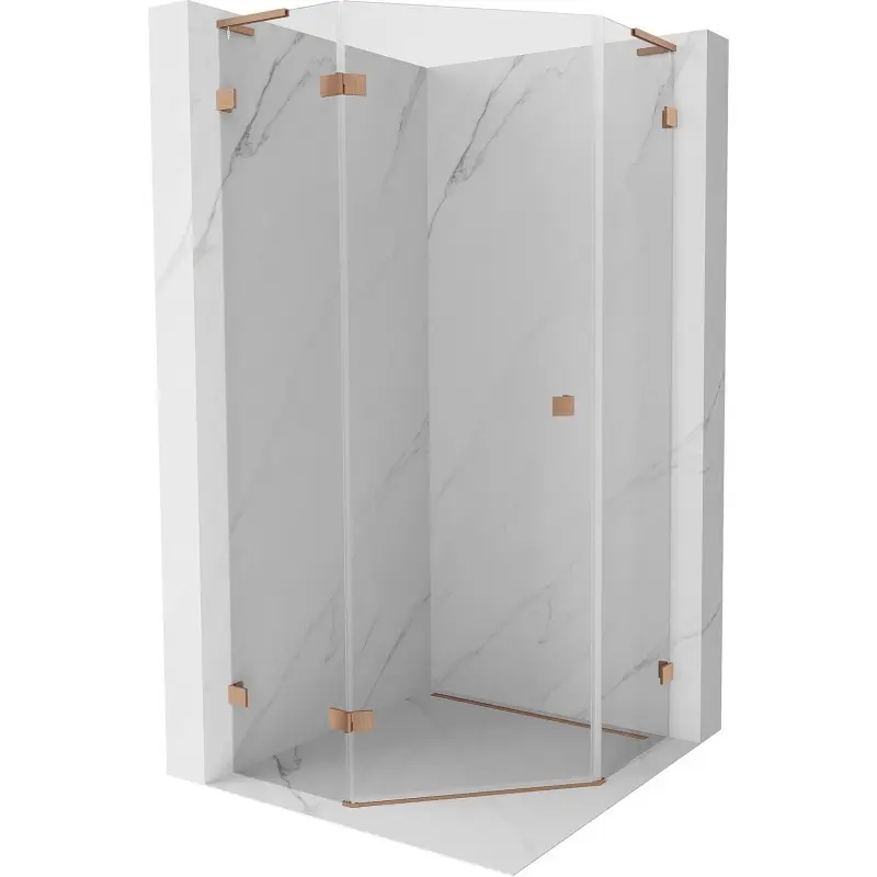 MEXEN/S Lunar L sprchový kout pětiboký křídlový levá 90 x 90, transparent, měď kartáčovaná 831L-090L-090P-65-00-L