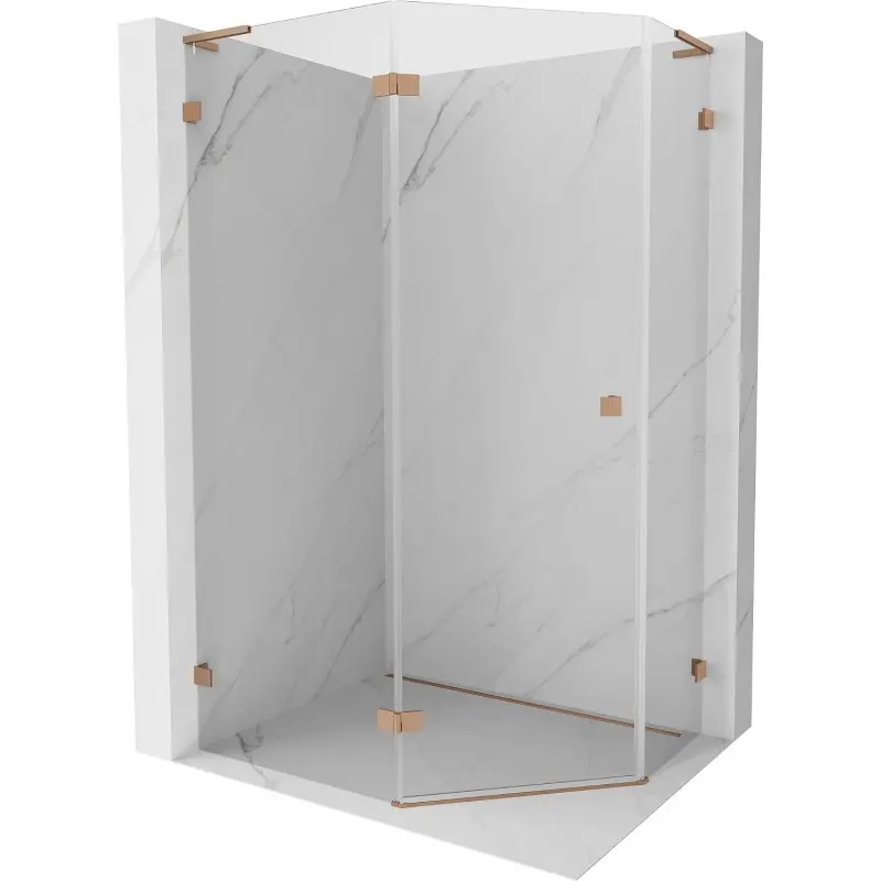 MEXEN/S Lunar L sprchový kout pětiboký křídlový levá 100 x 90, transparent, měď kartáčovaná 831L-100L-090P-65-00-L