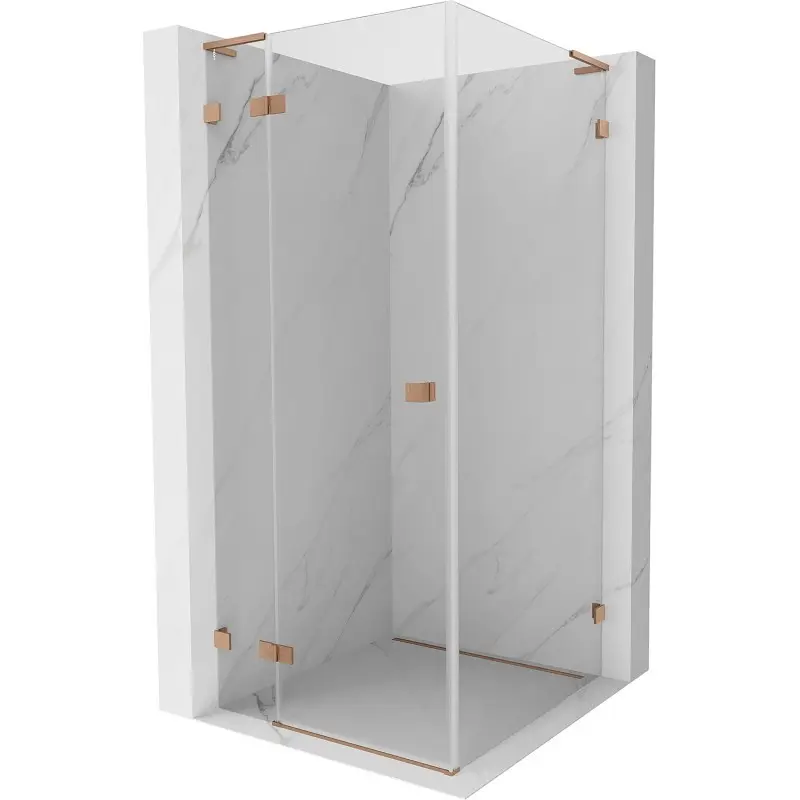 MEXEN/S Lunar L sprchový kout dveře křídlové levá 80 x 80, transparent, měď kartáčovaná 834L-080-080-65-00-L