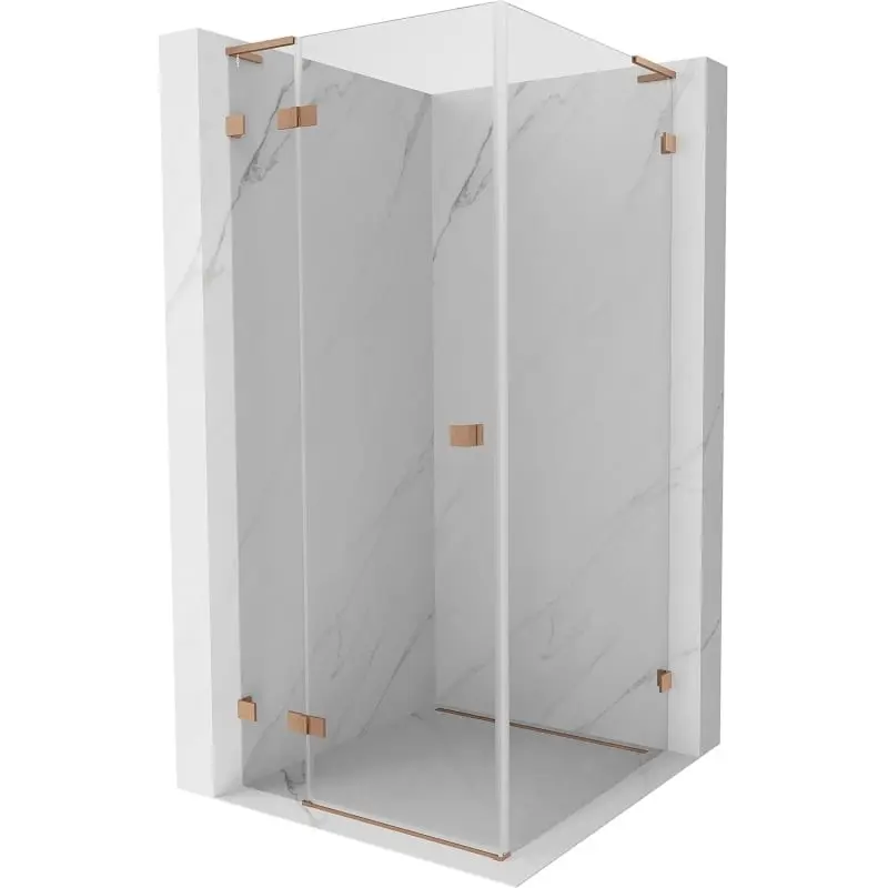 MEXEN/S Lunar L sprchový kout dveře křídlové levá 90 x 90, transparent, měď kartáčovaná 834L-090-090-65-00-L