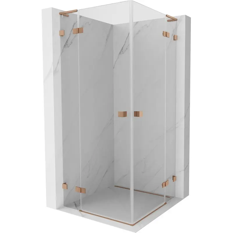 MEXEN/S Lunar L Duo sprchový kout dveře křídlové 90 x 90, transparent, měď kartáčovaná 834L-090L-090P-65-00