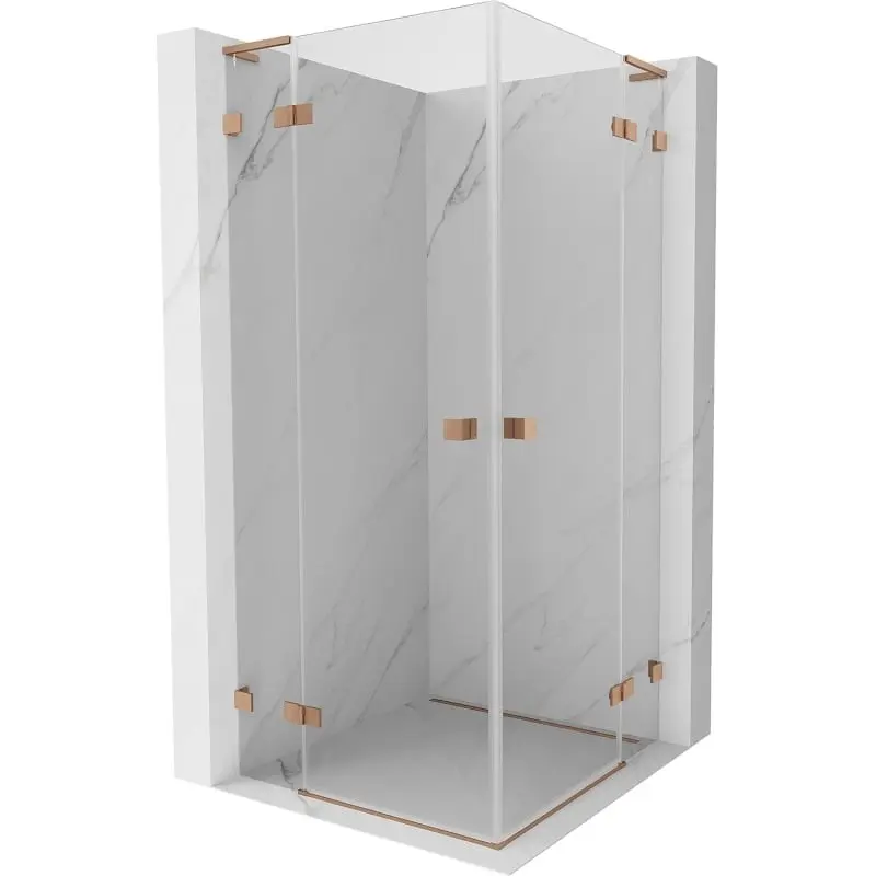 MEXEN/S Lunar L Duo sprchový kout dveře křídlové 105 x 105, transparent, měď kartáčovaná 834L-105L-105P-65-00