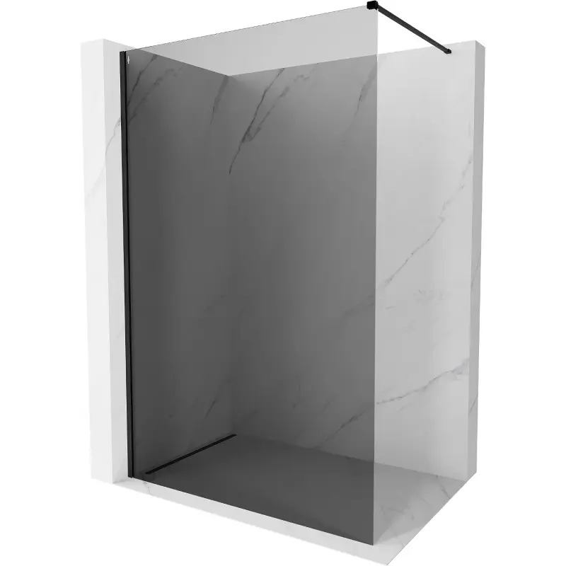 MEXEN/S Kioto-X Sprchová zástěna WALK-IN 90 x 200, grafit 10 mm, černá 800-090-101-70-40-X