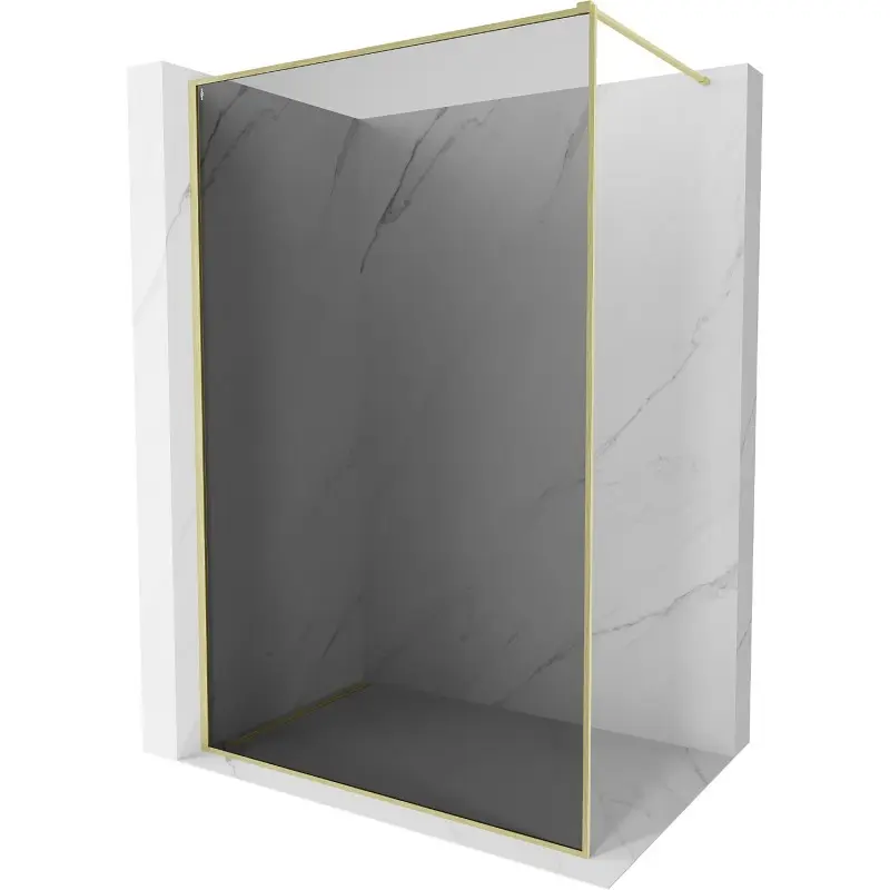 MEXEN/S Kioto-XF Sprchová zástěna WALK-IN s rámem 50 x 202, grafit 10 mm, zlato kartáčovaná 800-050-104-55-40-X