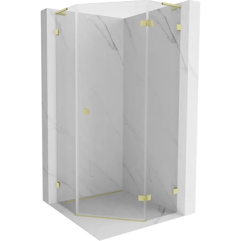 MEXEN/S Lunar L sprchový kout pětiboký křídlový pravá 80 x 80, transparent, zlato kartáčovaná 831L-080P-080L-55-00-P