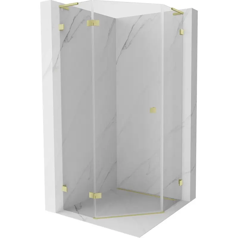 MEXEN/S Lunar L sprchový kout pětiboký křídlový levá 90 x 90, transparent, zlato kartáčovaná 831L-090L-090P-55-00-L