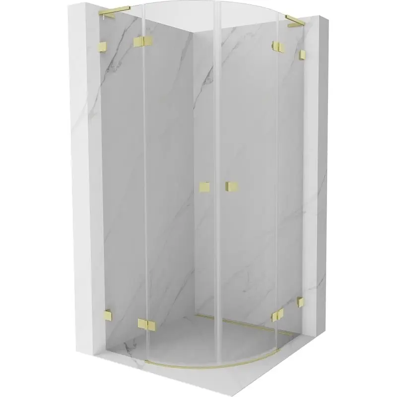 MEXEN/S Lunar L sprchový kout čtvrtkruh křídlový 90 x 90, transparent, zlato kartáčovaná 833L-090L-090P-55-00