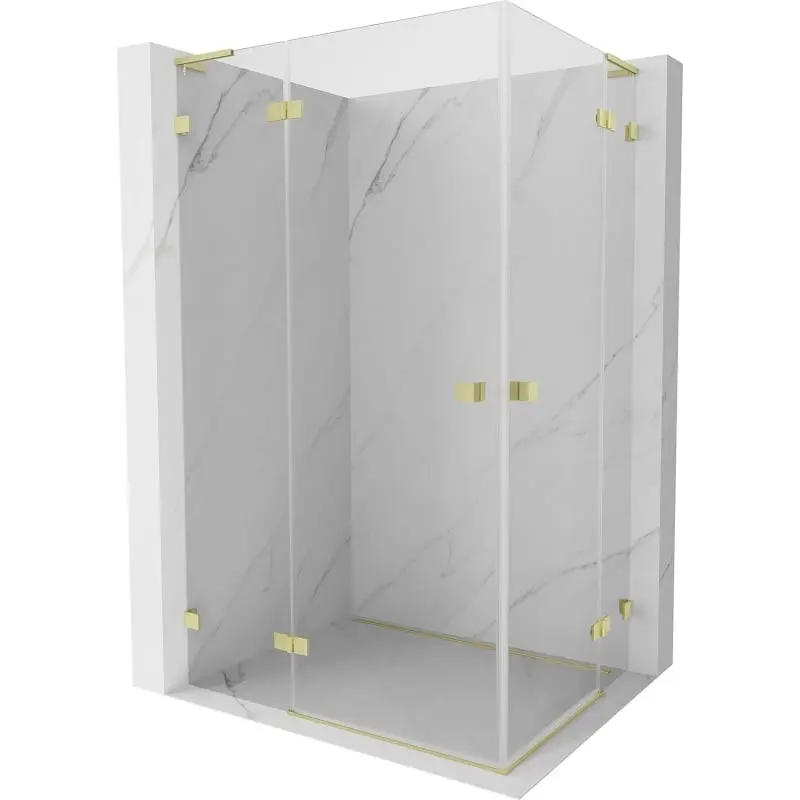 MEXEN/S Lunar L Duo sprchový kout dveře křídlové 85 x 75, transparent, zlato kartáčovaná 834L-085L-075P-55-00