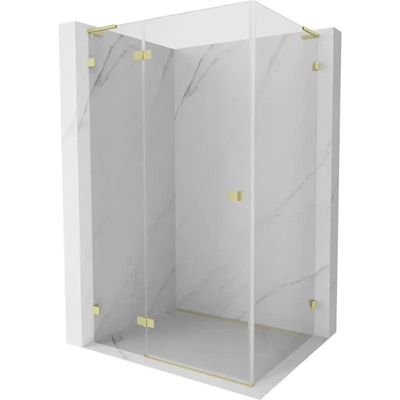 MEXEN/S Lunar L sprchový kout dveře křídlové levá 90 x 80, transparent, zlato kartáčovaná 834L-090-080-55-00-L