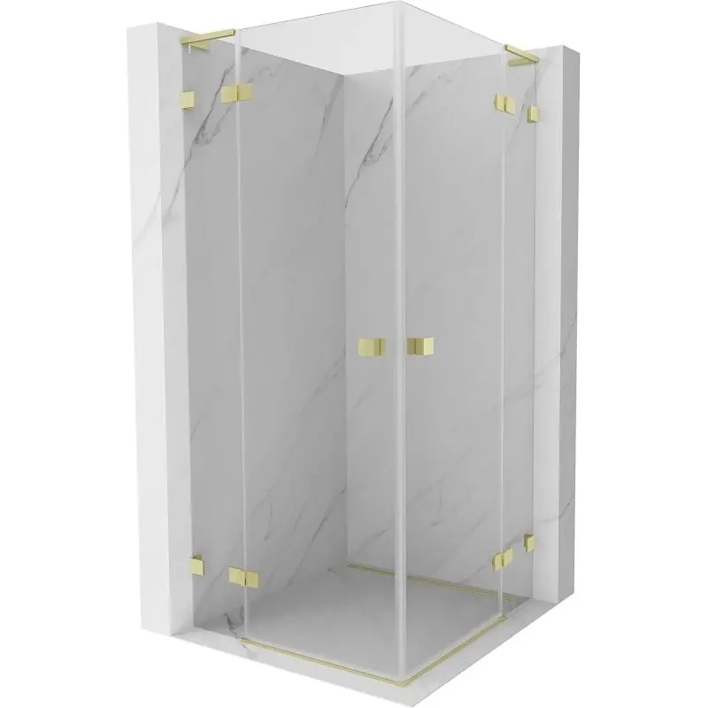 MEXEN/S Lunar L Duo sprchový kout dveře křídlové 90 x 90, transparent, zlato kartáčovaná 834L-090L-090P-55-00