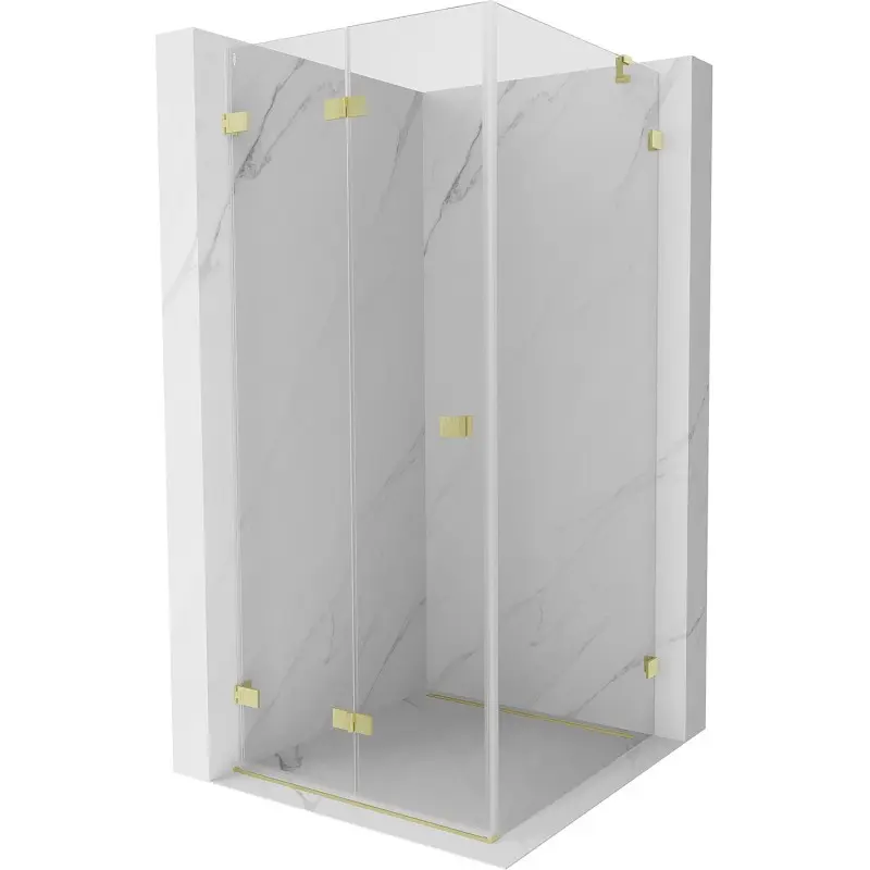 MEXEN/S Lunar-F sprchový kout skládací dveře levá 90 x 90, transparent, zlato kartáčovaná 836-090-090-55-00-L