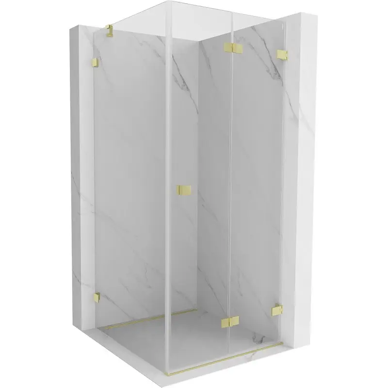 MEXEN/S Lunar-F sprchový kout skládací dveře pravá 90 x 90, transparent, zlato kartáčovaná 836-090-090-55-00-P