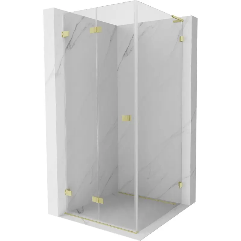 MEXEN/S Lunar-F L sprchový kout skládací dveře levá 90 x 90, transparent, zlato kartáčovaná 836L-090-090-55-00-L