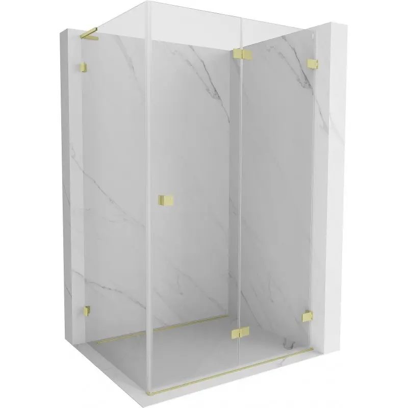 MEXEN/S Lunar-F L sprchový kout skládací dveře pravá 90 x 80, transparent, zlato kartáčovaná 836L-090-080-55-00-P