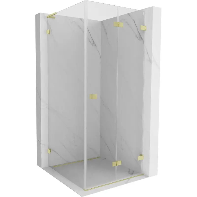 MEXEN/S Lunar-F L sprchový kout skládací dveře pravá 90 x 90, transparent, zlato kartáčovaná 836L-090-090-55-00-P