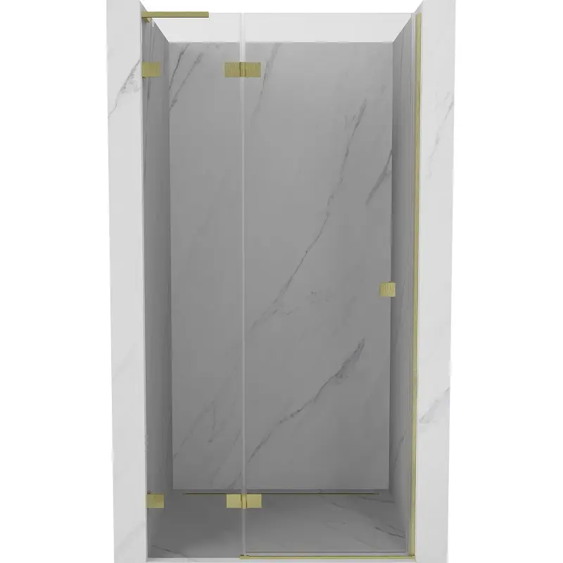 MEXEN/S Lunar L sprchové dveře křídlové levé 75, transparent, zlatá kartáčovaná 834L-075-000-55-00-L