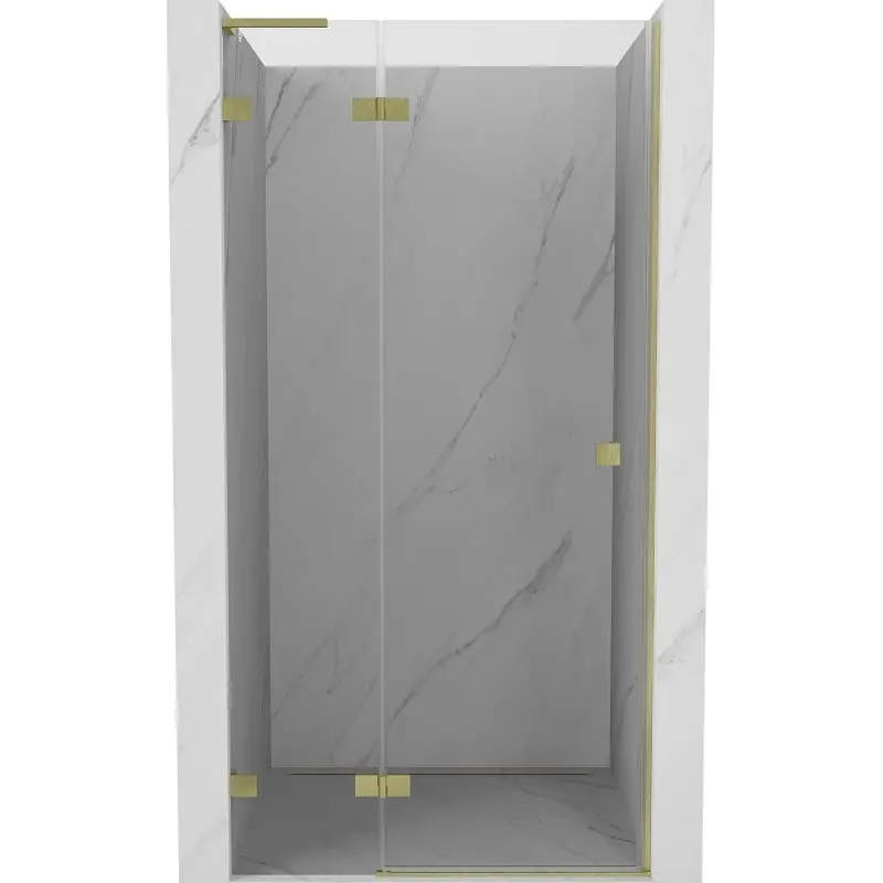 MEXEN/S Lunar L sprchové dveře křídlové levé 85, transparent, zlatá kartáčovaná 834L-085-000-55-00-L