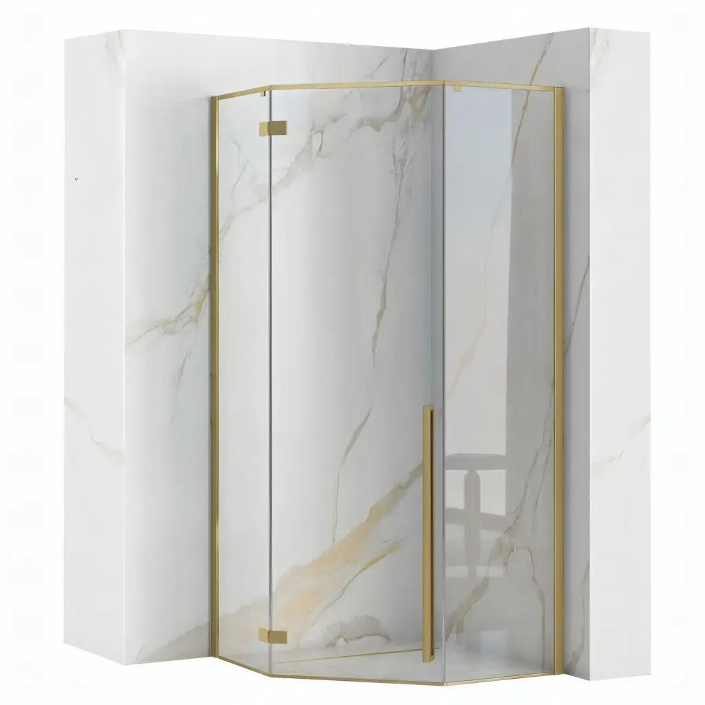 REA/S Sprchový kout DIAMOND 90x90 BRUSH GOLD + sprchová vanička Diamond, bílá KPL-K6506
