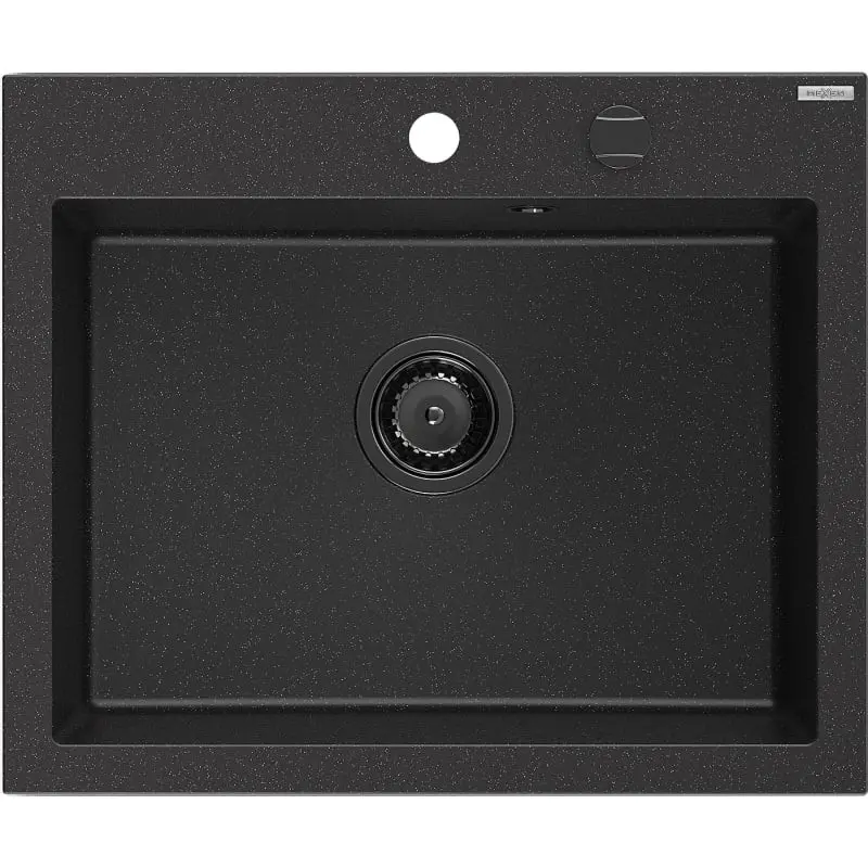 MEXEN/S Elix granitový dřez 1-miska 600 x 500 mm, černá/stříbrná metalik, sifon černá 6525601005-73-B