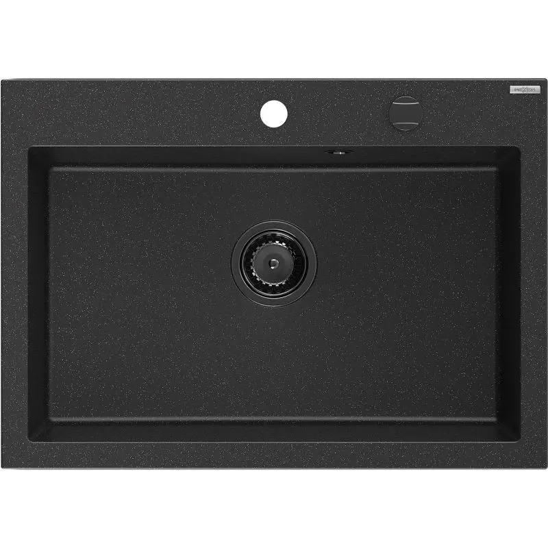 MEXEN/S Elix granitový dřez 1-miska 700 x 500 mm, černá/stříbrná metalik, sifon černá 6526701005-73-B