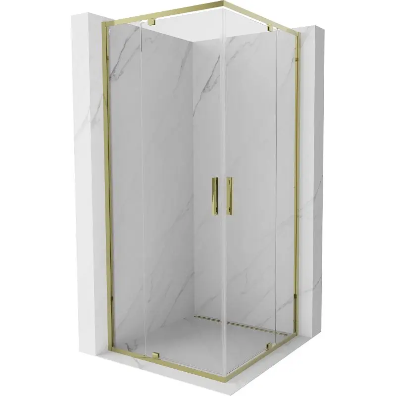 MEXEN Exo čtvercový křídlový sprchový kout 90 x 90, transparent, zlato 8110-090-090-50-00
