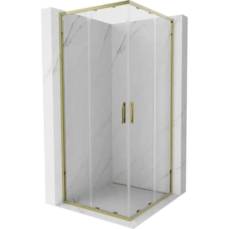 MEXEN Exo čtvercový posuvný sprchový kout 90 x 90, transparent, zlato 8111-090-090-50-00