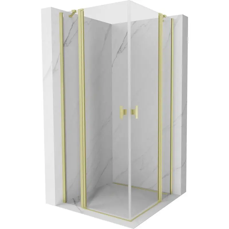 MEXEN/S Mist Duo sprchový kout dveře křídlové 85 x 85, transparent, zlato kartáčovaná 8A4-085-085-55-00