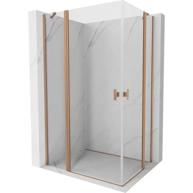 MEXEN/S Mist Duo sprchový kout dveře křídlové 105 x 75, transparent, měď kartáčovaná 8A4-105-075-65-00