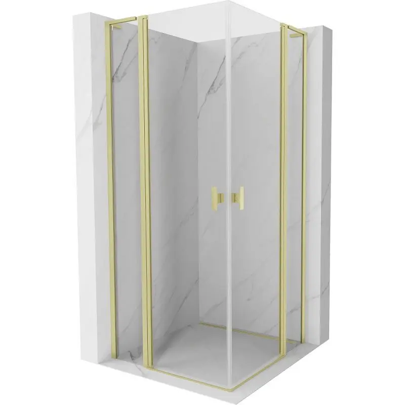 MEXEN/S Mist L Duo sprchový kout dveře křídlové 105 x 105, transparent, zlato kartáčovaná 8A4L-105-105-55-00
