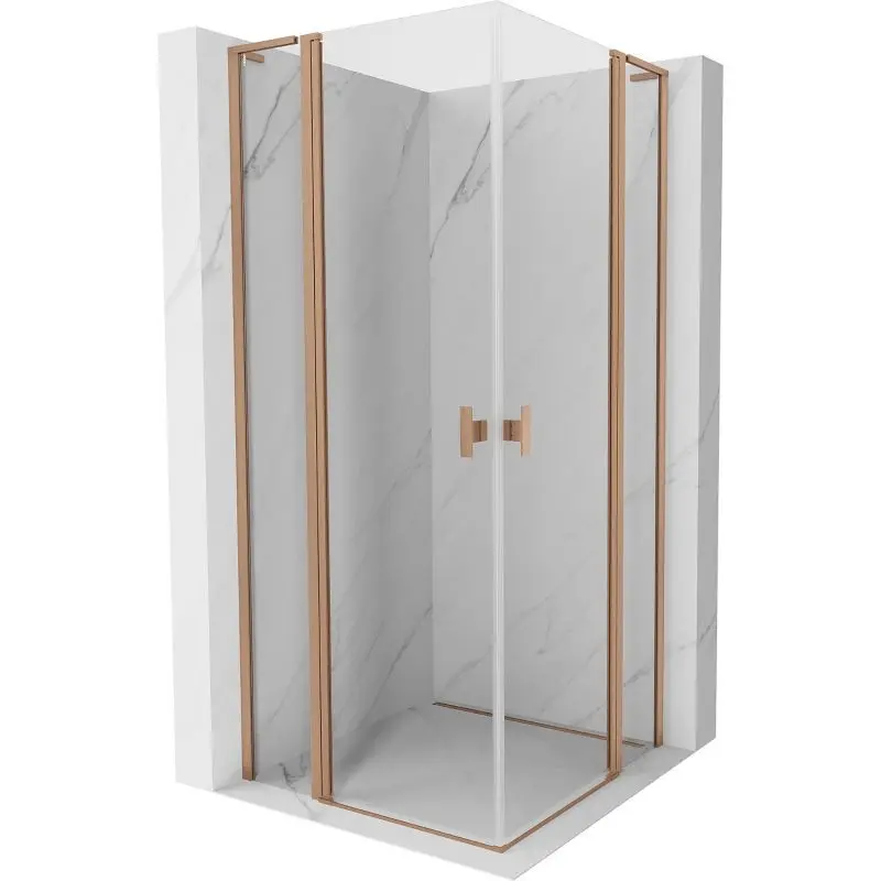 MEXEN/S Mist L Duo sprchový kout dveře křídlové 105 x 105, transparent, měď kartáčovaná 8A4L-105-105-65-00