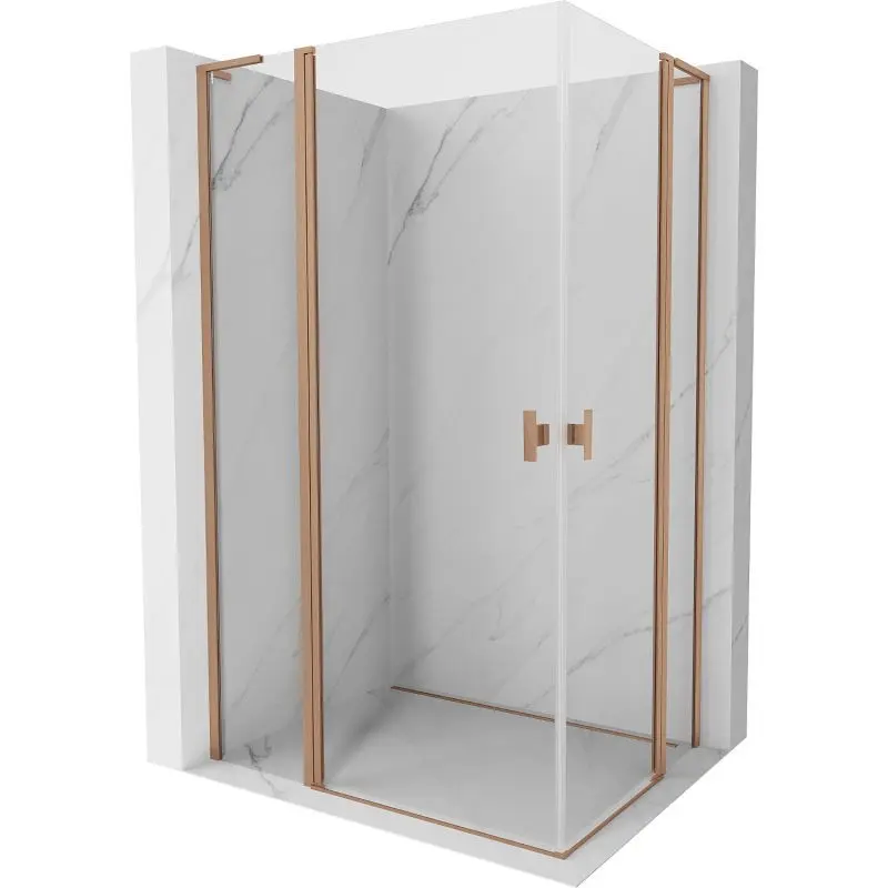 MEXEN/S Mist L Duo sprchový kout dveře křídlové 110 x 105, transparent, měď kartáčovaná 8A4L-110-105-65-00